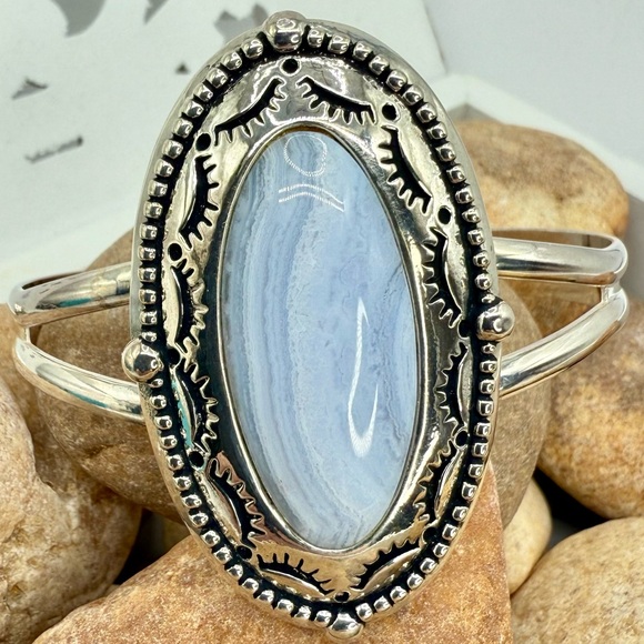 Carolyn Pollack American West Sterling Silver Blue Lace Agate Cuff 6.5” - Picture 8 of 14
